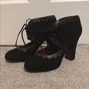 Poetic License Black Heeled Booties with Lace-Up and Cut-Out Details